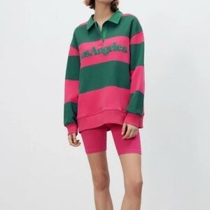 Zara Striped “Los Angeles” Rugby Polo Shirt